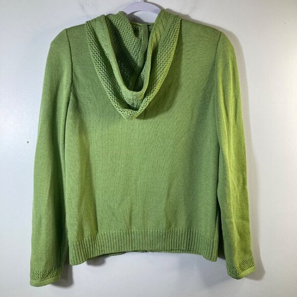 Womens Vintage St John Sport Knit Wool Hooded Zip Cardigan Green L Wool Rayon - Picture 2 of 10